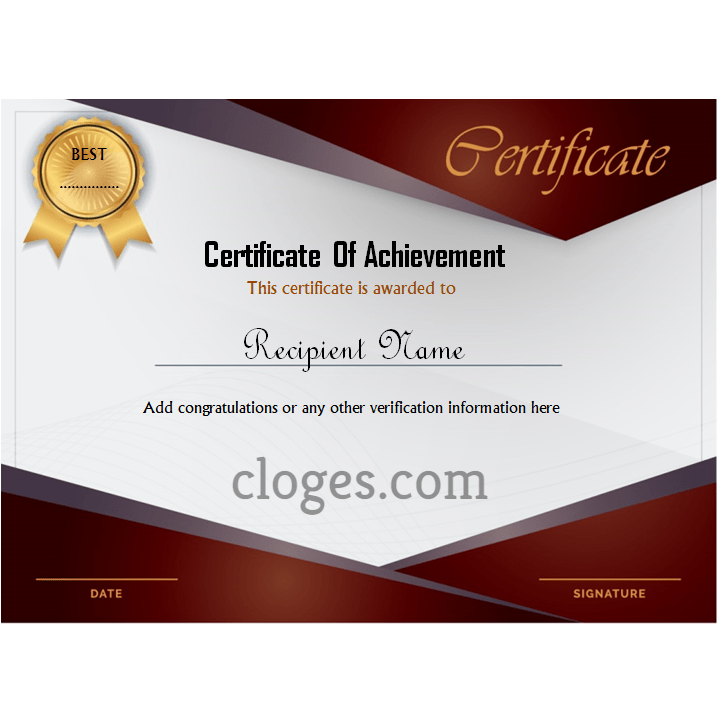 Red Word Certificate Of Achievement Template