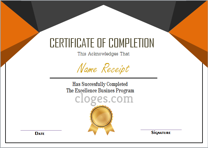 Orange Editable Word Certificate Of Completion Template