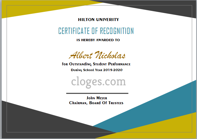 Word Certificate Of Recognition Template