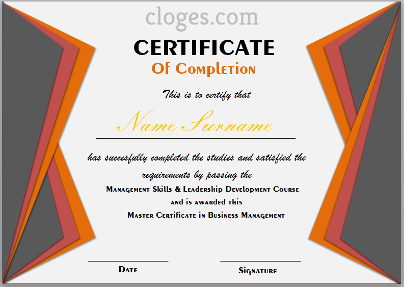 Awesome Word Certificate Of Completion Template