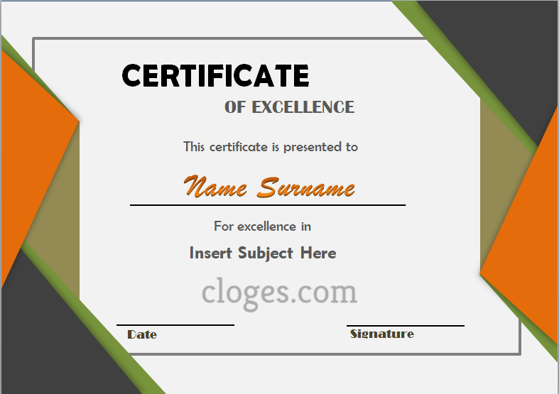 Editable Word Certificate Of Excellence Template