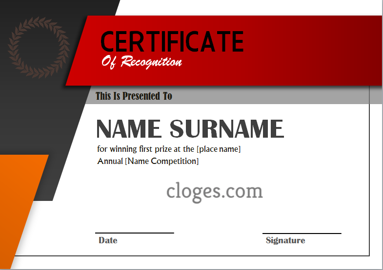 Creative Word Certificate Of Recognition Template