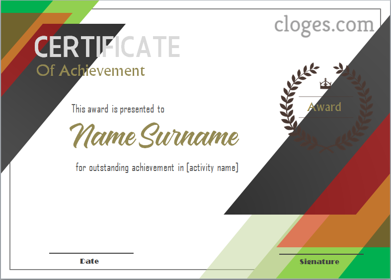 Vibrant Word Certificate Of Achievement Template