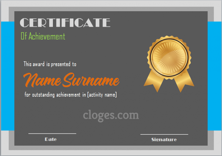 Simple Grey Word Certificate Of Achievement Template