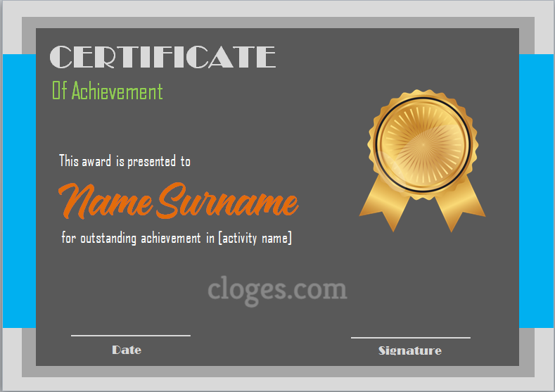 Simple Grey Word Certificate Of Achievement Template