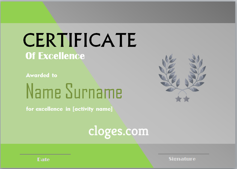 Grey Word Certificate Of Excellence Template