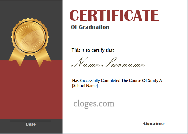 Simple Word Certificate Of Graduation Template 
