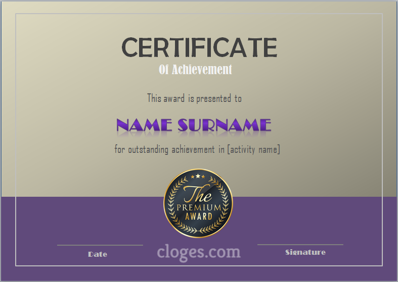Purple Word Certificate Of Achievement Template