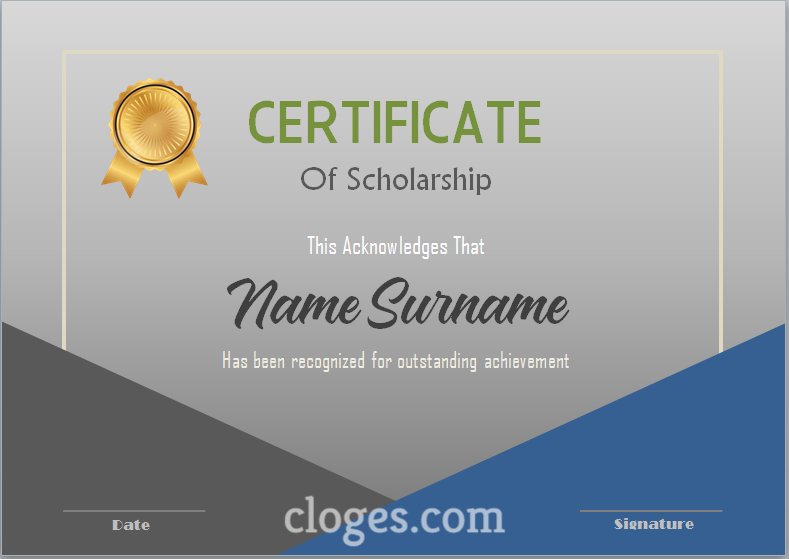 Grey Word Certificate Of Scholarship Template