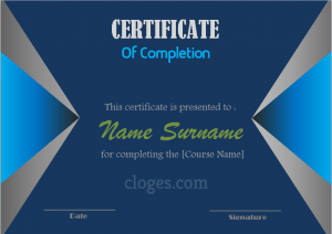 Blue Word Certificate Of Completion Template