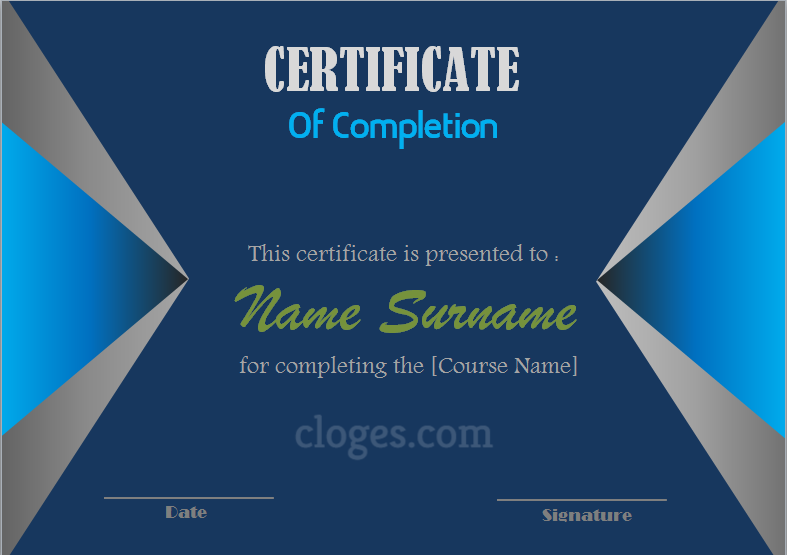 Blue Word Certificate Of Completion Template