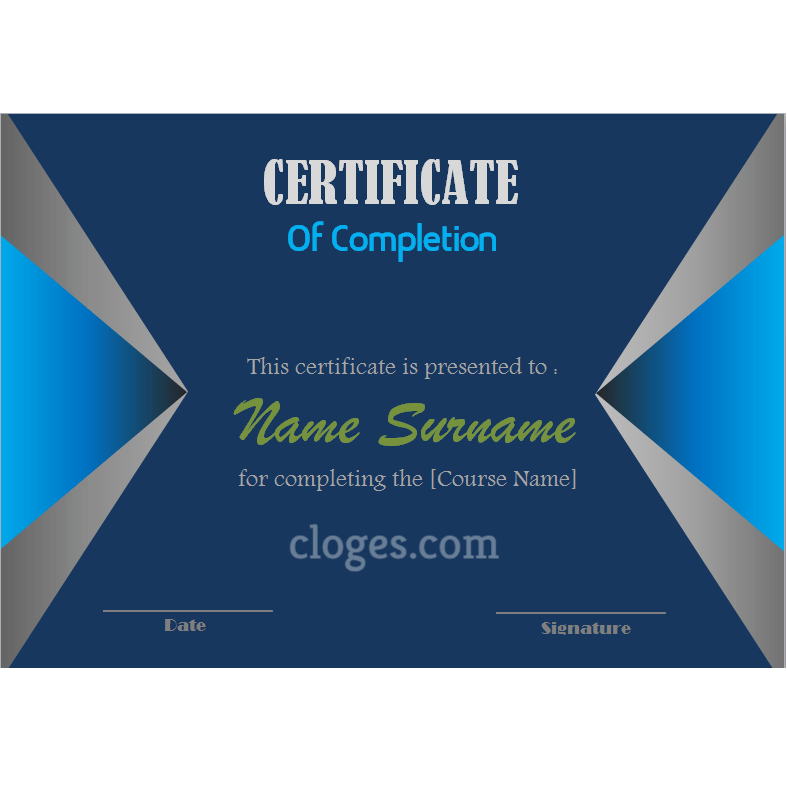 Blue Word Certificate Of Completion Template