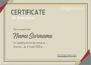 Grey Microsoft Word Certificate Of Attendance Template