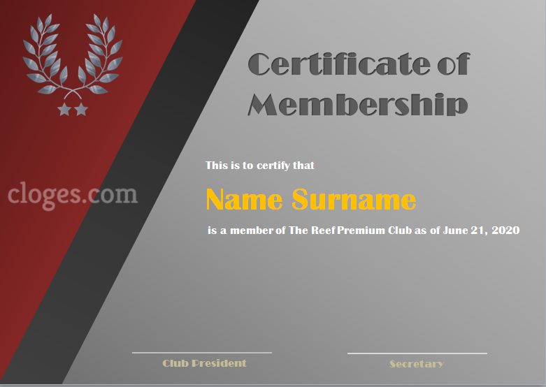 Red Microsoft Word Certificate Of Membership Template