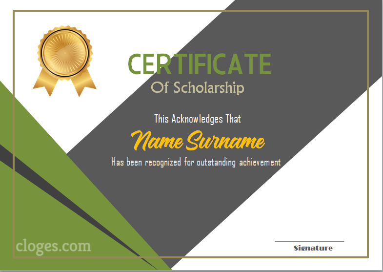 Green & Grey Word Certificate Of Scholarship Template
