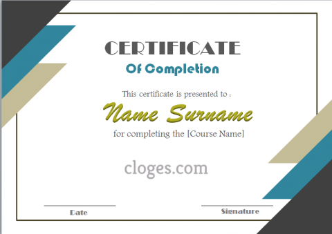 Blue Design Microsoft Word Certificate Of Completion Template