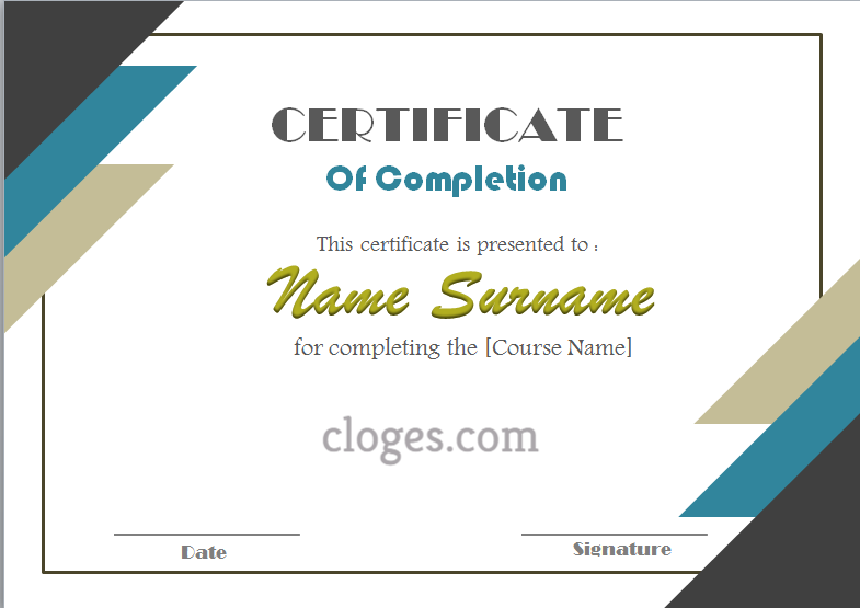 Blue Design Microsoft Word Certificate Of Completion Template