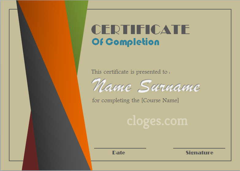 Cream Design Microsoft Word Certificate Of Completion Template Editable