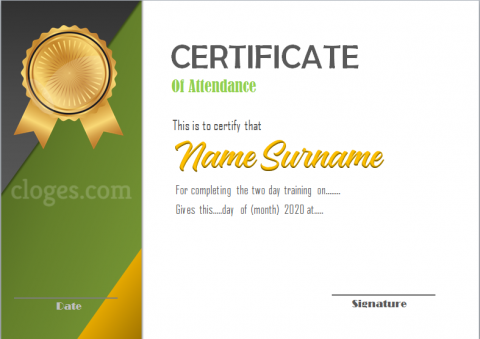 Green Ms. Word Certificate Of Attendance Template