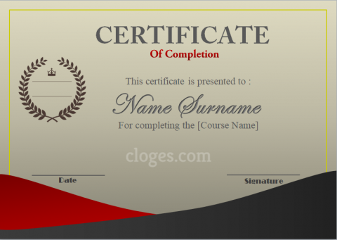 Cream Certificate Of Completion Template Word