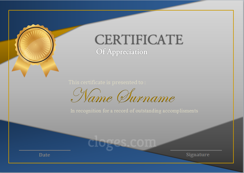 Formal Design Certificate Of Appreciation Template Word