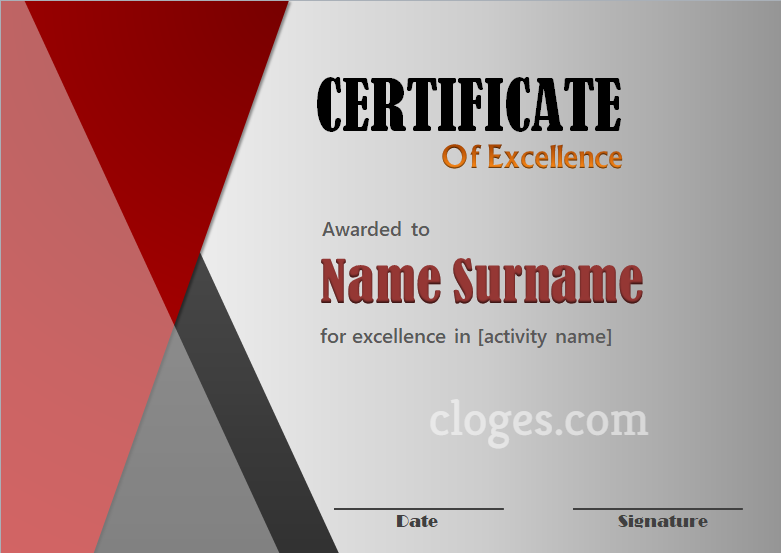 Elegant Word Certificate Of Excellence Template