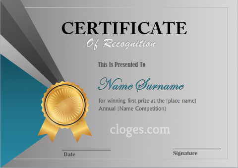 Elegant Editable Certificate Of Recognition Word Template