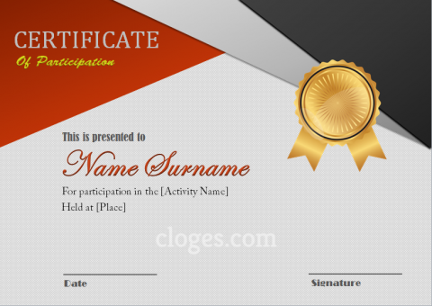 Red Certificate Of Participation Word Template Editable