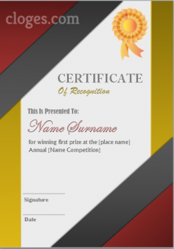 Red Editable Certificate Of Recognition Word Template