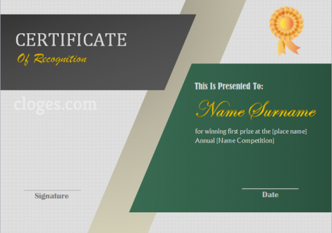 Green Editable Certificate Of Recognition Word Template