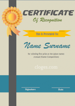 Horizontal Word Certificate Of Recognition Template