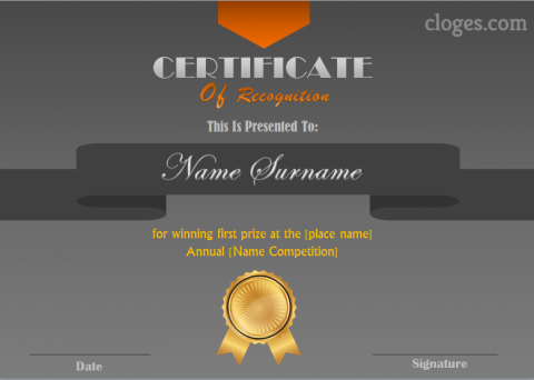 Grey Editable Certificate Of Recognition Word Template