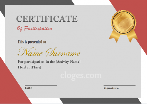 Red & Black Certificate Of Participation Word Template Editable