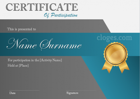 Blue Certificate Of Participation Word Template Editable