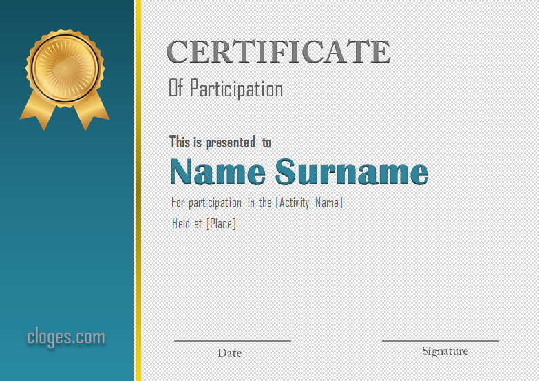Blue Editable Word Certificate Of Participation Template