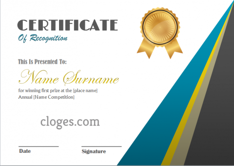 Blue Design Certificate Of Recognition Word Template