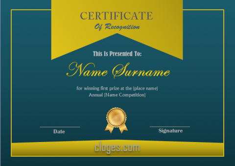 Dark Blue Design Certificate Of Recognition Word Template