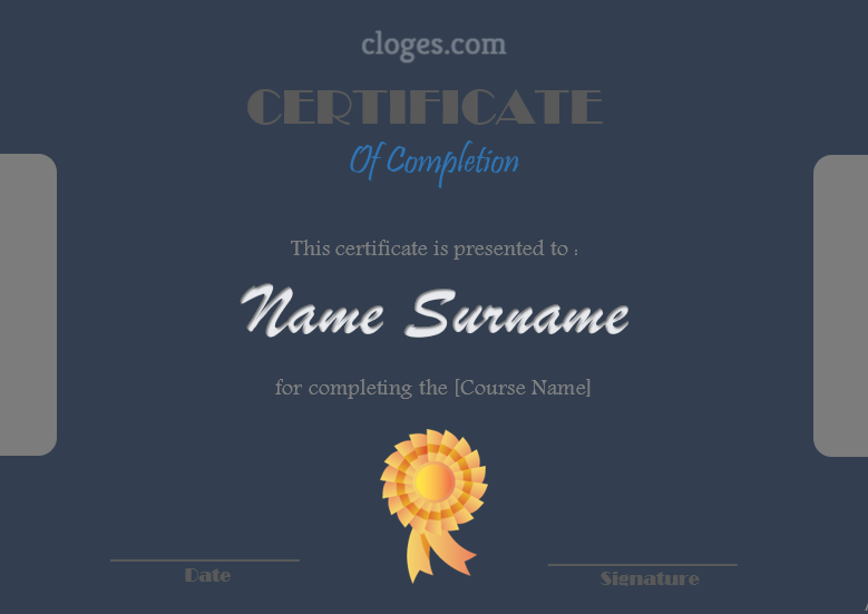 Dark Blue Design Microsoft Word Certificate Of Completion Template