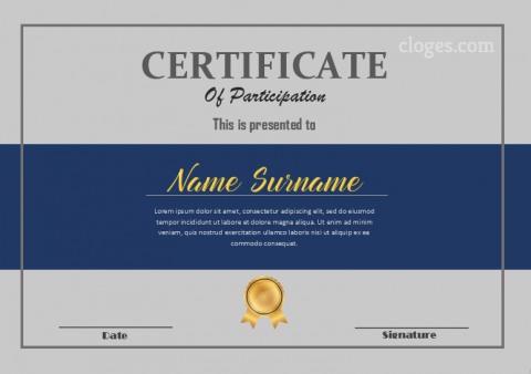 Blue & Grey Microsoft Word Certificate Of Participation Template