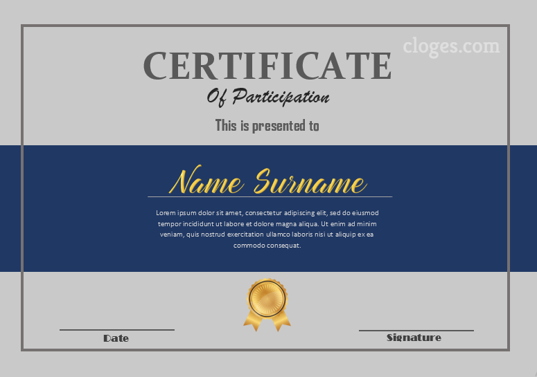 Blue & Grey Microsoft Word Certificate Of Participation Template