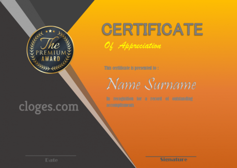 Orange Design Certificate Of Appreciation Template Ms.Word