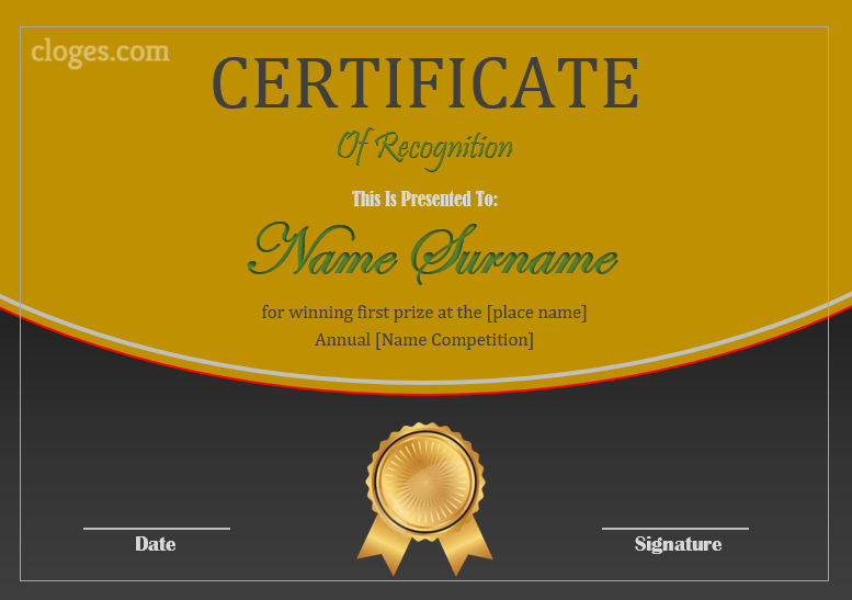 Bronze Design Certificate Of Recognition Ms.Word Template