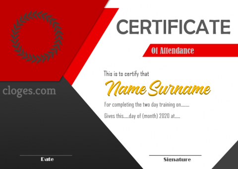 Editable Red & Grey Design Certificate Of Attendance Template Ms.Word