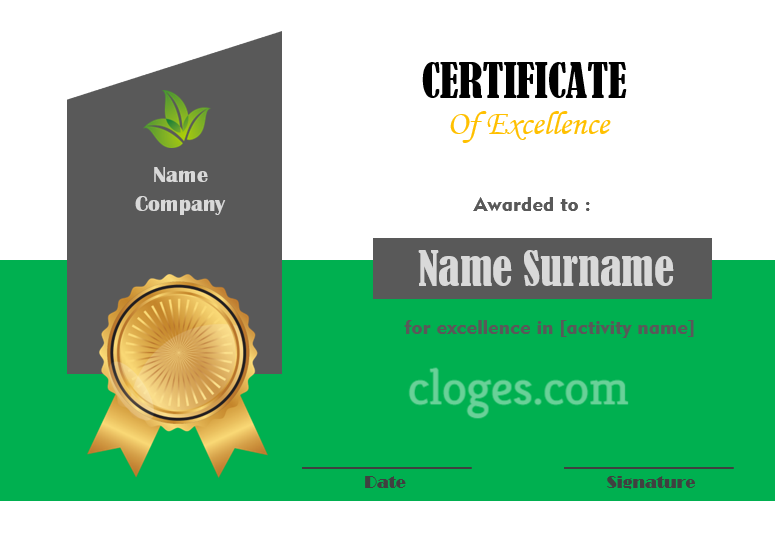 Editable Grey & Green Word Certificate Of Excellence Template
