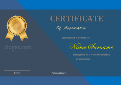 Blue Design Ms. Word Certificate Of Appreciation Template