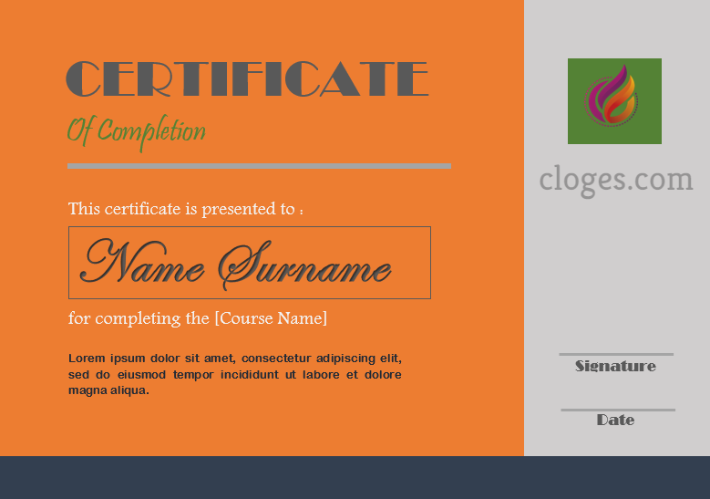 Orange Design Ms. Word Certificate Of Completion Template