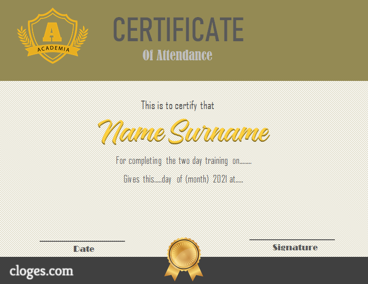 Editable Formal Design Certificate Of Attendance Template Ms.Word