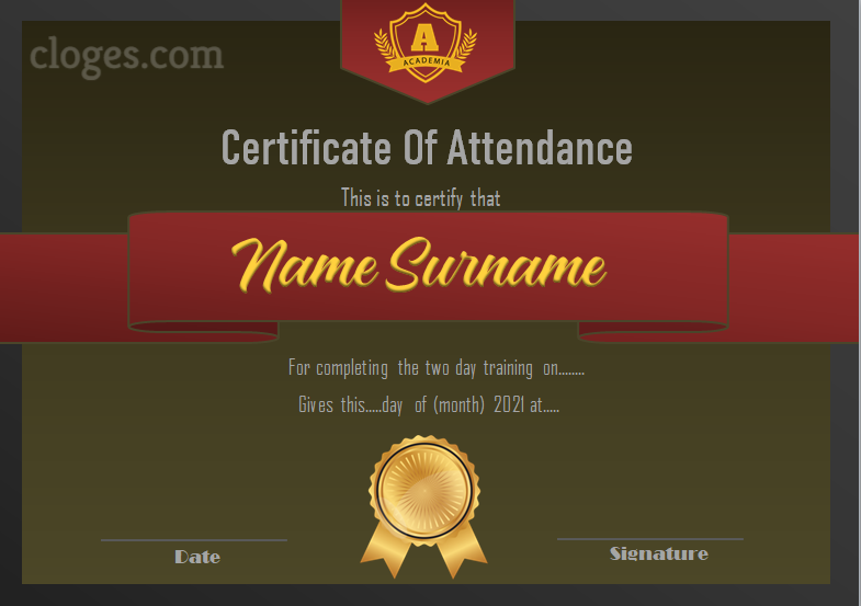 Formal Design Green Certificate Of Attendance Template Ms.Word