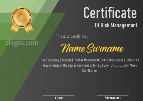 Green Certificate Of Risk Management Template Ms. Word