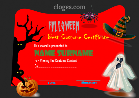 Editable Red & Black Hallowen Best Costume Certificate Word Template